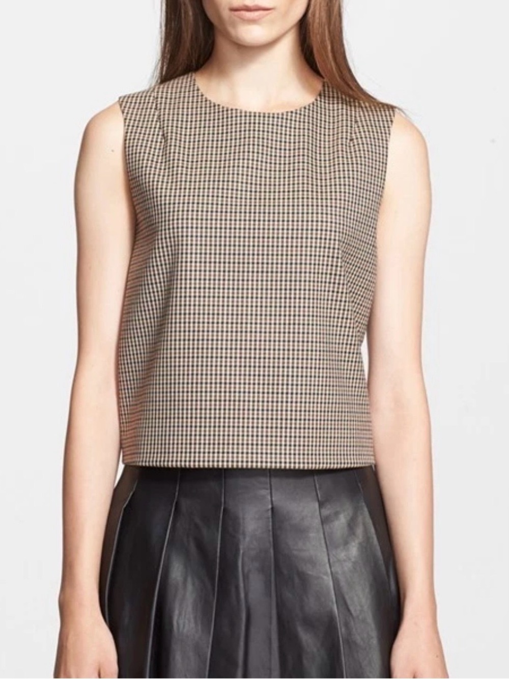 Theory Tan and Black Houndstooth wool blended Sleeveless top L